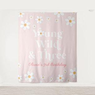 Retro Daisy Young Wild und Three Birthday Wandteppich