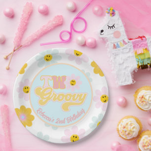 Retro Daisy zwei Groovy Geburtstag Custom Paper Pl Pappteller