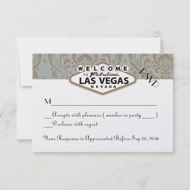 Retro Damask Floral Las Vegas Wedding RSVP (Vorderseite)
