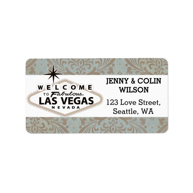 Retro Damask Floral Vegas Wedding Address Label Adressaufkleber (Vorne)