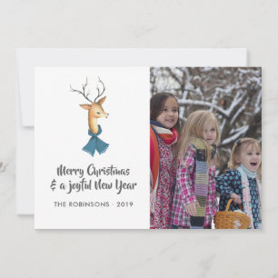 Retro Damask Reindeer Weihnachts-Foto Feiertagskarte