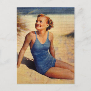 Retro-Dame aus den 40er Jahren im Badeanzug Schönh Postkarte