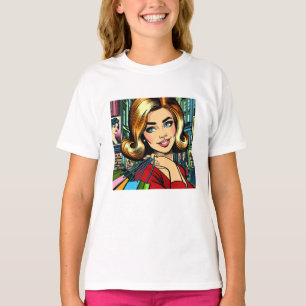 Retro-Dame mit Einkaufstaschen Mitte des Jahrhunde T-Shirt