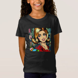 Retro-Dame mit Einkaufstaschen Mitte des Jahrhunde T-Shirt