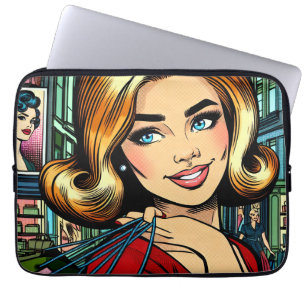 Retro-Dame mit Einkaufstaschen Skizzenbuch Laptopschutzhülle