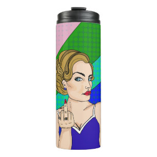 Retro-Dame mit Stinkefinger    Thermosbecher