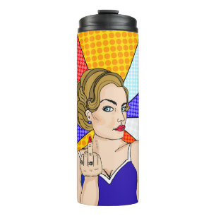 Retro-Dame mit Stinkefinger Thermosbecher