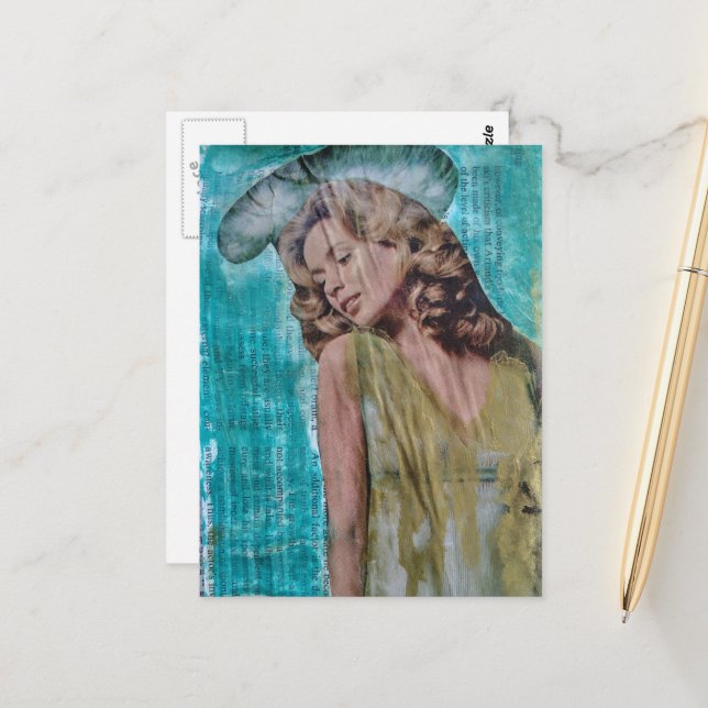 Retro-Dame Mixed-Media-Collage Postkarte (Vorderseite/Rückseite Beispiel)
