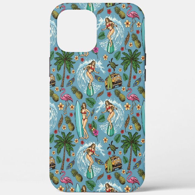 Retro-Dame-Surfmuster Case-Mate iPhone Hülle (Rückseite)