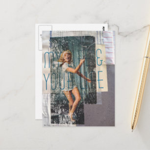 Retro-Dame Tennis und Typografie-Collage Postkarte