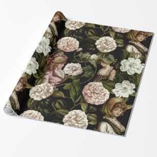 Retro-Damen-Blumenmuster im botanischen Stil Geschenkpapier