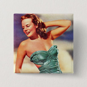 Retro-Damen-Kitsch-Badeanzug aus den 40er Jahren Button