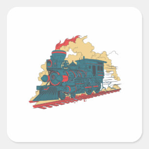 Retro-Dampflokzug - Liebhaber alter Transportmitte Quadratischer Aufkleber