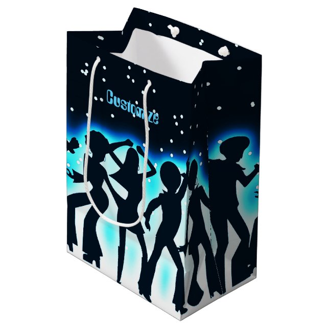 Retro Dance Party Aquamarin Mittlere Geschenktüte (Vorderseite Schrägansicht)