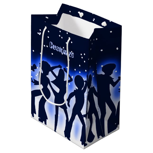 Retro Dance Party Blue Mittlere Geschenktüte (Vorderseite Schrägansicht)