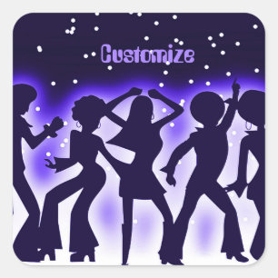 Retro Dance Party Lila Quadratischer Aufkleber