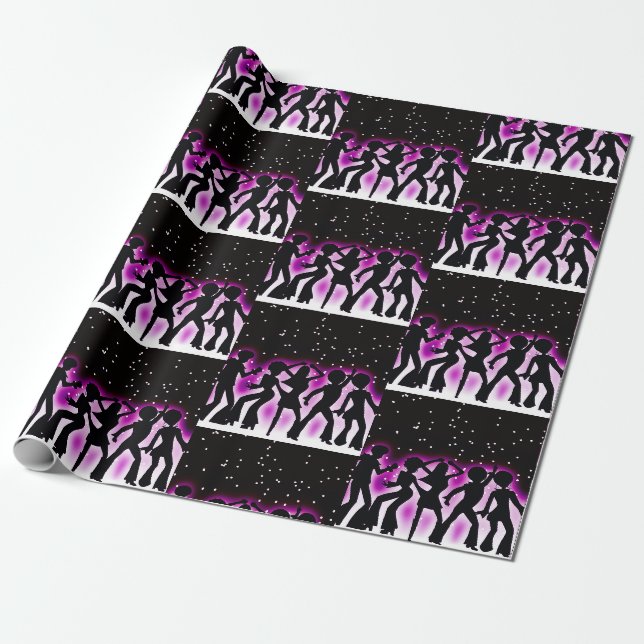 Retro Dance Party Pink Geschenkpapier (Ungerollt)