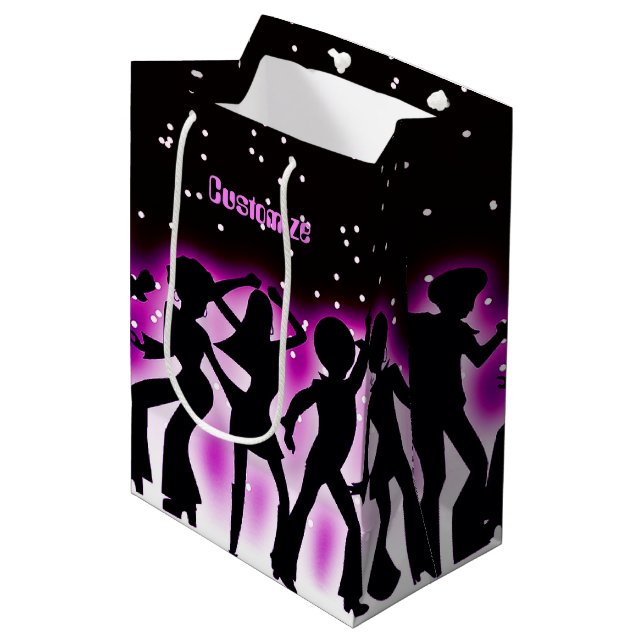 Retro Dance Party Pink Mittlere Geschenktüte (Vorderseite Schrägansicht)