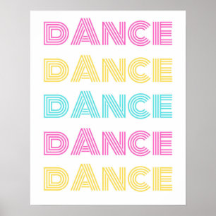 Retro Dance Pink Yellow Türkis Poster