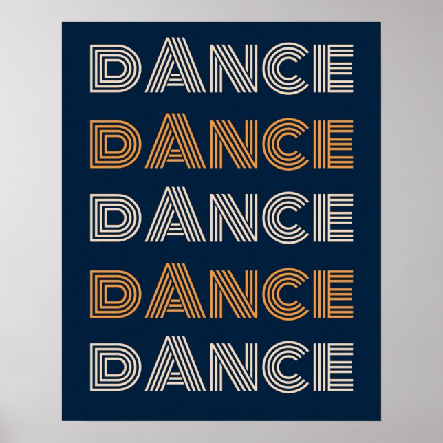 Retro Dance Typografy Blue Orange Poster (Vorne)