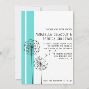Retro Dandelions Blue Minimalistisch Wedding Einladung