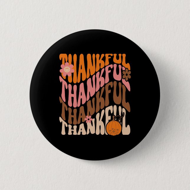 Retro Dank Liebe Fall Erntedank Groovy Pumpk Button (Vorderseite)