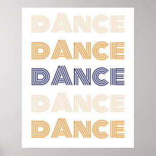 Retro Danse Typographie Bleu Orange Poster
