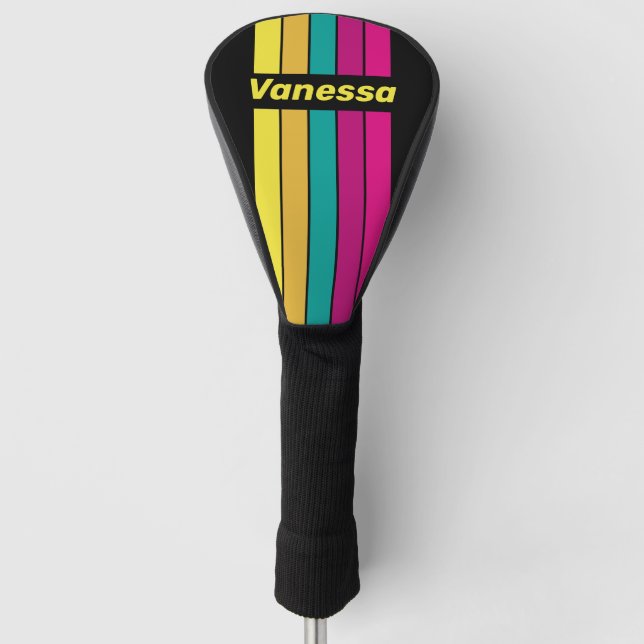 Retro Dark 80s Pin Striped with Name Golf Headcover (Vorderseite)