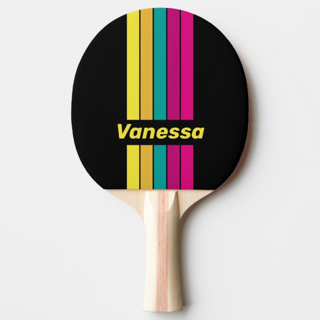 Retro Dark 80s Pin Striped with Name Tischtennis Schläger (Vorderseite)