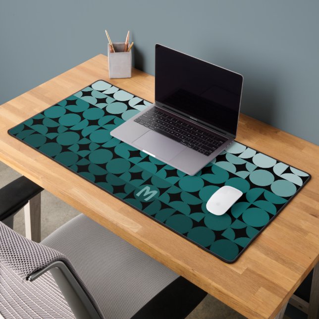 Retro Dark Aquamarin Blue Green Black Pop Art Patt Schreibtischunterlage (Büro 2)