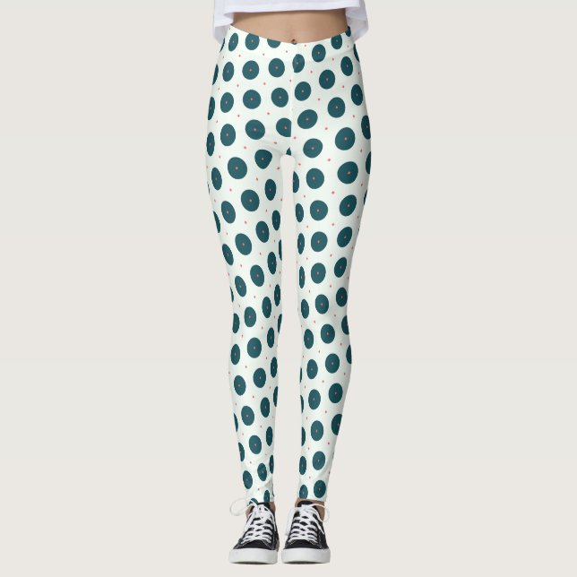 Retro Dark Aquamarin Polka Dot Pattern - Minimalis Leggings (Vorderseite)