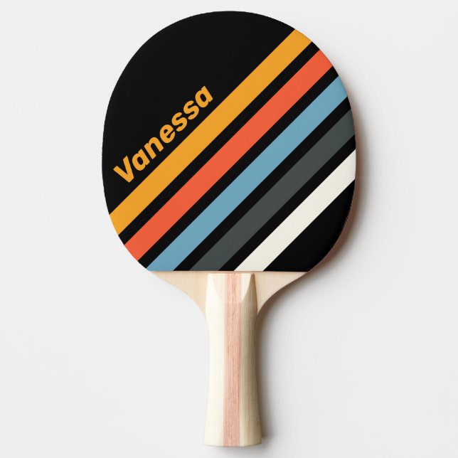 Retro Dark Rainbow Angled Striping with Name Ping Tischtennis Schläger (Vorderseite)
