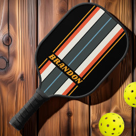 Retro Dark Rainbow Board Streifen mit Namen Pickleball Schläger