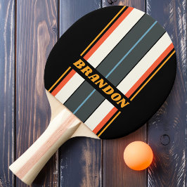 Retro Dark Rainbow Board Streifen mit Namen Tischtennis Schläger