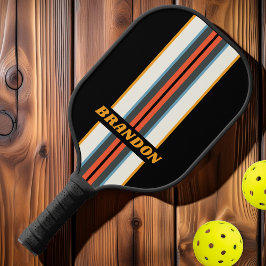Retro Dark Rainbow Kundgebung Streifen mit Namen Pickleball Schläger