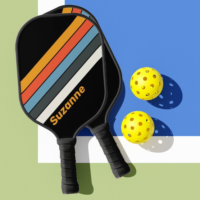 Retro Dark Rainbow mit Name Pickleball Schläger (Von Creator hochgeladen)