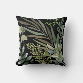 Retro Dark Sage Floral Fern Botanische Folien Kissen