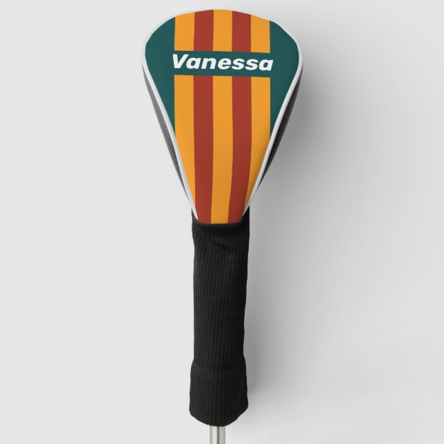 Retro Dark Teal Splash Pin Stripes with Name Golf Headcover (Vorderseite)