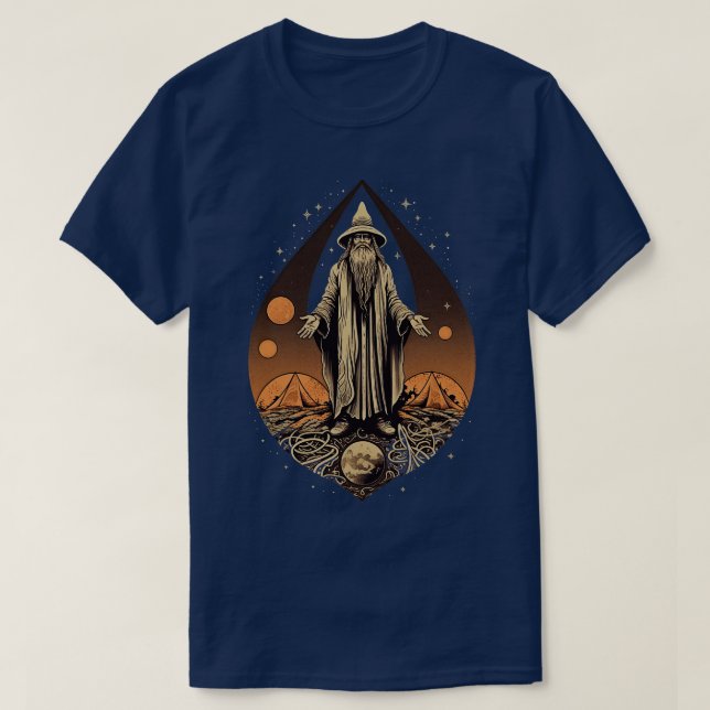 Retro Dark Wizard Vintag Fantasy Illustration T-Shirt (Design vorne)