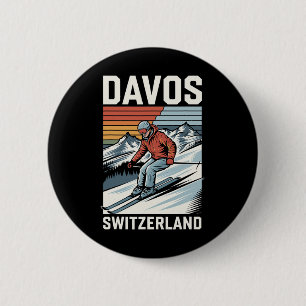 Retro Davos Schweiz Skiort Button