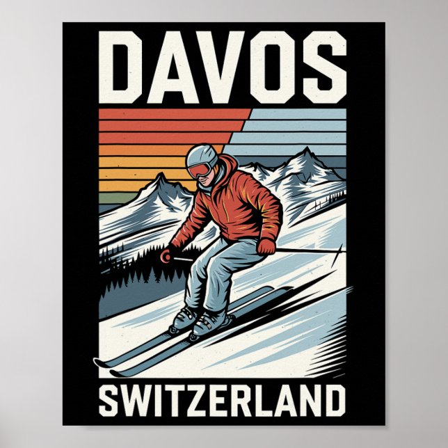 Retro Davos Schweiz Skiort Poster (Vorne)