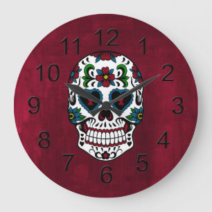 Retro Day of the Dead Sugar Skull Große Wanduhr