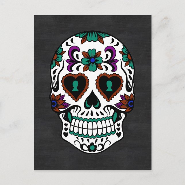 Retro Day of the Dead Sugar Skull Postkarte (Vorderseite)