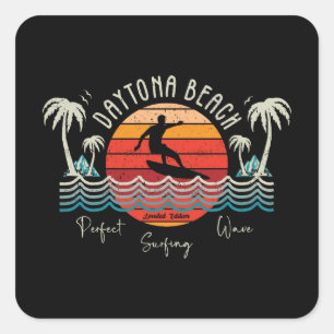 Retro Daytona Beach Surfing Quadratischer Aufkleber