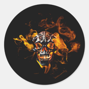 Retro Dead Burning Skelett Schädel in Feuer Runder Aufkleber