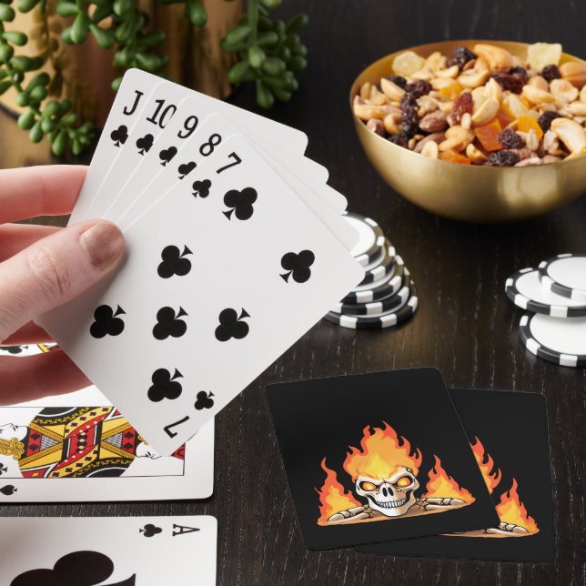 Retro Dead Burning Skelett Schädel in Feuer Spielkarten (In Situ)