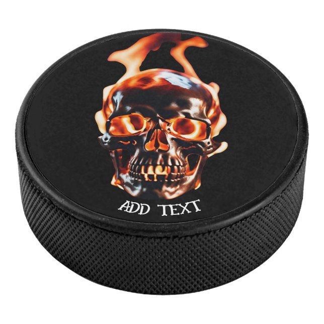 Retro Dead Burning Skelett Skelett Schädel im Feue Eishockey Puck (3/4)