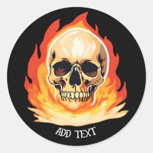 Retro Dead Burning Skelett Skelett Schädel im Feue Runder Aufkleber