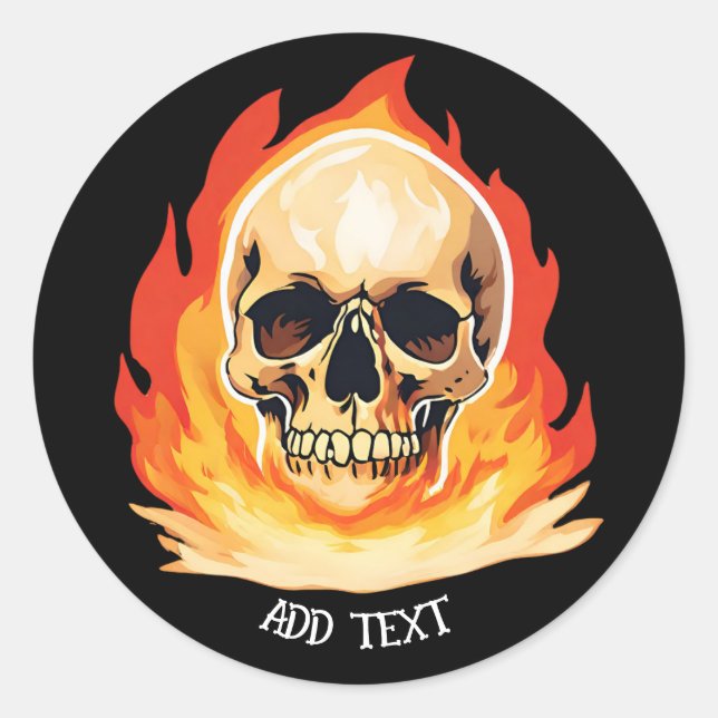 Retro Dead Burning Skelett Skelett Schädel im Feue Runder Aufkleber (Vorderseite)