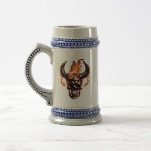 Retro Dead Burning Skull mit Horn im Feuer Bierglas